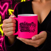 Chicken Wine Club Neon Mug – Funny Retro Chicken Design – 4 Colours